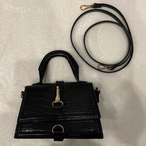 H&M MINI CLUTCH HANDBAG BLACK FAUX PATENT LEATHER